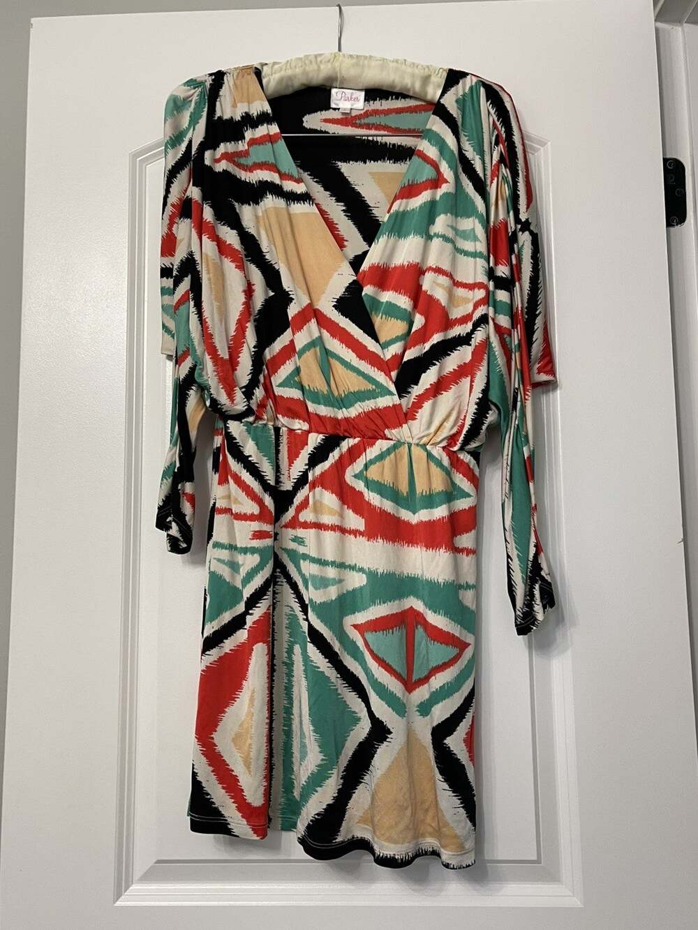 Parker Catalina Faux Wrap Dress in Havana Small Boho Retro Resortwear Midi